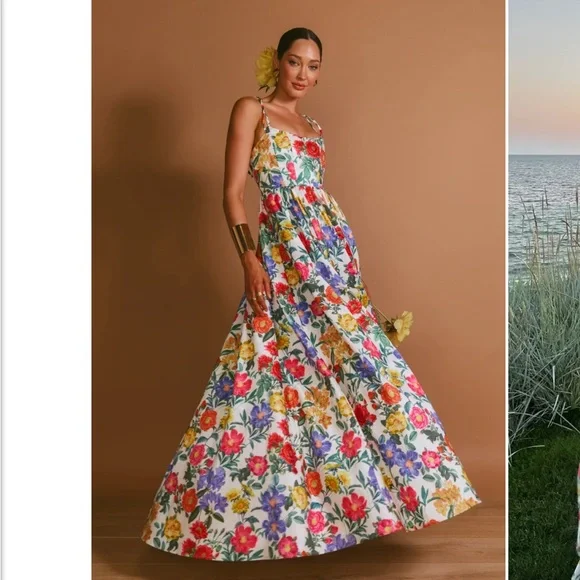 Show Me Your Mumu Juliet Maxi in Charm Peony White Taffeta size Large - Picture 2 of 14